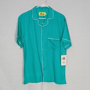 NWT Duvin Poolside Retro Button Up Shirt in Marine Blue Mens Size Small
